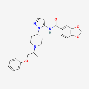 molecular formula C25H28N4O4 B6012888 N-{1-[1-(1-methyl-2-phenoxyethyl)-4-piperidinyl]-1H-pyrazol-5-yl}-1,3-benzodioxole-5-carboxamide 
