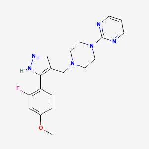molecular formula C19H21FN6O B6012938 2-(4-{[3-(2-fluoro-4-methoxyphenyl)-1H-pyrazol-4-yl]methyl}-1-piperazinyl)pyrimidine 