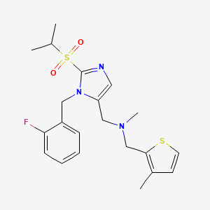 molecular formula C21H26FN3O2S2 B6012939 1-[1-(2-fluorobenzyl)-2-(isopropylsulfonyl)-1H-imidazol-5-yl]-N-methyl-N-[(3-methyl-2-thienyl)methyl]methanamine 