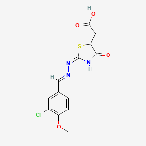 {2-[(3-chloro-4-methoxybenzylidene)hydrazono]-4-oxo-1,3-thiazolidin-5-yl}acetic acid
