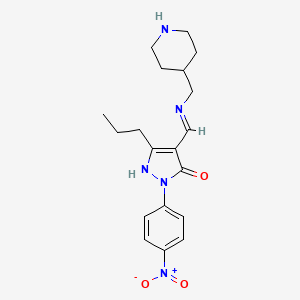 molecular formula C19H25N5O3 B6013251 2-(4-nitrophenyl)-4-{[(4-piperidinylmethyl)amino]methylene}-5-propyl-2,4-dihydro-3H-pyrazol-3-one 