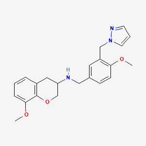 molecular formula C22H25N3O3 B6013276 (8-methoxy-3,4-dihydro-2H-chromen-3-yl)[4-methoxy-3-(1H-pyrazol-1-ylmethyl)benzyl]amine 
