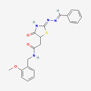 molecular formula C20H20N4O3S B6013371 2-[2-(benzylidenehydrazono)-4-hydroxy-2,5-dihydro-1,3-thiazol-5-yl]-N-(2-methoxybenzyl)acetamide 