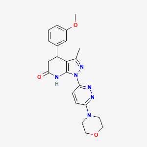 molecular formula C22H24N6O3 B6013431 4-(3-methoxyphenyl)-3-methyl-1-[6-(4-morpholinyl)-3-pyridazinyl]-1,4,5,7-tetrahydro-6H-pyrazolo[3,4-b]pyridin-6-one 
