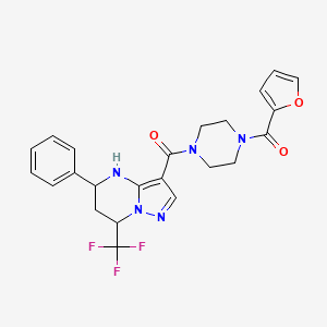 molecular formula C23H22F3N5O3 B6013469 3-{[4-(2-furoyl)-1-piperazinyl]carbonyl}-5-phenyl-7-(trifluoromethyl)-4,5,6,7-tetrahydropyrazolo[1,5-a]pyrimidine 