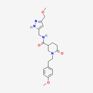 molecular formula C21H28N4O4 B6013505 N-{[5-(methoxymethyl)-1H-pyrazol-3-yl]methyl}-1-[2-(4-methoxyphenyl)ethyl]-6-oxo-3-piperidinecarboxamide 