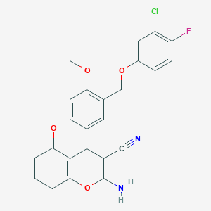 molecular formula C24H20ClFN2O4 B6013509 2-amino-4-{3-[(3-chloro-4-fluorophenoxy)methyl]-4-methoxyphenyl}-5-oxo-5,6,7,8-tetrahydro-4H-chromene-3-carbonitrile 