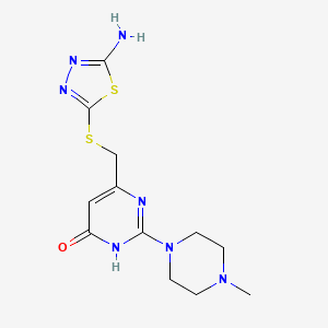 molecular formula C12H17N7OS2 B6013548 6-{[(5-amino-1,3,4-thiadiazol-2-yl)thio]methyl}-2-(4-methyl-1-piperazinyl)-4(3H)-pyrimidinone 