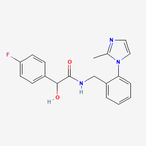 molecular formula C19H18FN3O2 B6013593 2-(4-fluorophenyl)-2-hydroxy-N-[2-(2-methyl-1H-imidazol-1-yl)benzyl]acetamide trifluoroacetate (salt) 