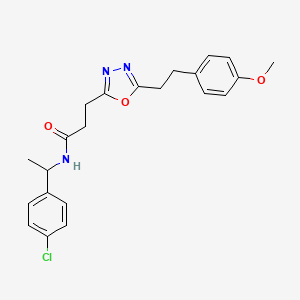 molecular formula C22H24ClN3O3 B6014380 N-[1-(4-chlorophenyl)ethyl]-3-{5-[2-(4-methoxyphenyl)ethyl]-1,3,4-oxadiazol-2-yl}propanamide 