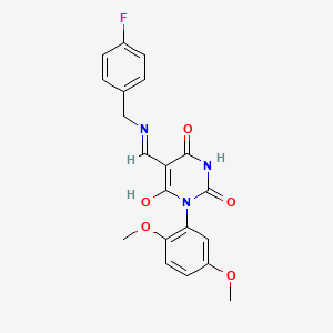 1-(2,5-Dimethoxyphenyl)-5-[(4-fluorophenyl)methyliminomethyl]-6-hydroxypyrimidine-2,4-dione