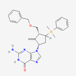 molecular formula C27H31N5O2Si B601538 2-Amino-9-{(1S,3R,4S)-3-[(benzyloxy)methyl]-4-[dimethyl(phenyl)silyl]-2-methylidenecyclopentyl}-9H-purin-6(1H)-one CAS No. 649761-24-0