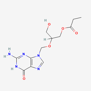 molecular formula C12H17N5O5 B601553 2-((2-Amino-6-oxo-1,6-dihydro-9H-purin-9-yl)methoxy)-3-hydroxypropyl propionate, (2RS)- CAS No. 194159-18-7