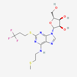 molecular formula C16H22F3N5O4S2 B601635 (2R,3S,4R,5R)-2-(羟甲基)-5-(6-((2-(甲硫基)乙基)氨基)-2-((3,3,3-三氟丙基)硫代)-9H-嘌呤-9-基)四氢呋喃-3,4-二醇 CAS No. 163706-58-9