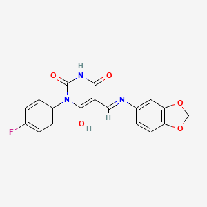 5-(1,3-Benzodioxol-5-yliminomethyl)-1-(4-fluorophenyl)-6-hydroxypyrimidine-2,4-dione