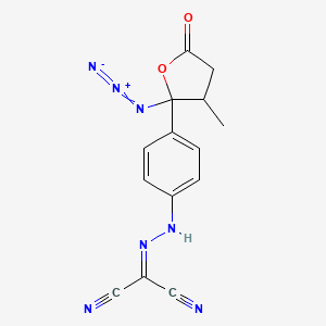 molecular formula C14H11N7O2 B601738 2-[2-[4-(2-Azidotetrahydro-3-Methyl-5-oxo-2-furanyl)phenyl]hydrazinylidene]propanedinitrile CAS No. 252638-01-0