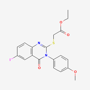 molecular formula C19H17IN2O4S B6018492 ethyl {[6-iodo-3-(4-methoxyphenyl)-4-oxo-3,4-dihydro-2-quinazolinyl]thio}acetate 