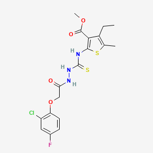 molecular formula C18H19ClFN3O4S2 B6018629 methyl 2-[({2-[(2-chloro-4-fluorophenoxy)acetyl]hydrazino}carbonothioyl)amino]-4-ethyl-5-methyl-3-thiophenecarboxylate 