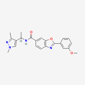 molecular formula C22H22N4O3 B6018726 N-[1-(1,3-dimethyl-1H-pyrazol-4-yl)ethyl]-2-(3-methoxyphenyl)-1,3-benzoxazole-6-carboxamide 