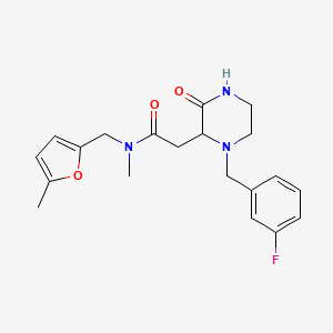 molecular formula C20H24FN3O3 B6018844 2-[1-(3-fluorobenzyl)-3-oxo-2-piperazinyl]-N-methyl-N-[(5-methyl-2-furyl)methyl]acetamide 