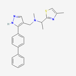 molecular formula C23H24N4S B6018887 N-methyl-1-(4-methyl-1,3-thiazol-2-yl)-N-[[5-(4-phenylphenyl)-1H-pyrazol-4-yl]methyl]ethanamine 