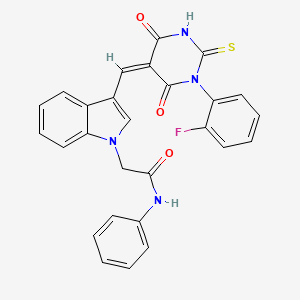 2-(3-{[1-(2-fluorophenyl)-4,6-dioxo-2-thioxotetrahydro-5(2H)-pyrimidinylidene]methyl}-1H-indol-1-yl)-N-phenylacetamide