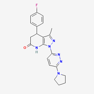 molecular formula C21H21FN6O B6019005 4-(4-fluorophenyl)-3-methyl-1-[6-(1-pyrrolidinyl)-3-pyridazinyl]-1,4,5,7-tetrahydro-6H-pyrazolo[3,4-b]pyridin-6-one 