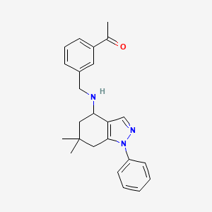 molecular formula C24H27N3O B6019200 1-(3-{[(6,6-dimethyl-1-phenyl-4,5,6,7-tetrahydro-1H-indazol-4-yl)amino]methyl}phenyl)ethanone 