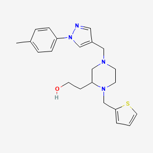 molecular formula C22H28N4OS B6019295 2-[4-{[1-(4-methylphenyl)-1H-pyrazol-4-yl]methyl}-1-(2-thienylmethyl)-2-piperazinyl]ethanol 