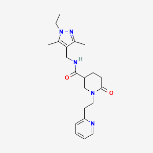 N-[(1-ethyl-3,5-dimethyl-1H-pyrazol-4-yl)methyl]-6-oxo-1-[2-(2-pyridinyl)ethyl]-3-piperidinecarboxamide