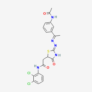 molecular formula C21H19Cl2N5O3S B6019394 2-[(2Z)-2-[(E)-1-(3-acetamidophenyl)ethylidenehydrazinylidene]-4-oxo-1,3-thiazolidin-5-yl]-N-(2,3-dichlorophenyl)acetamide 