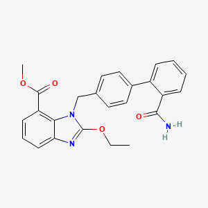 molecular formula C25H23N3O4 B602170 1-((2'-氨基甲酰基-[1,1'-联苯]-4-基)甲基)-2-乙氧基-1H-苯并[d]咪唑-7-羧酸甲酯 CAS No. 147404-76-0