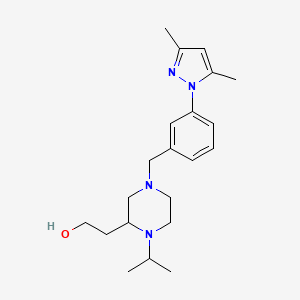 molecular formula C21H32N4O B6022304 2-{4-[3-(3,5-dimethyl-1H-pyrazol-1-yl)benzyl]-1-isopropyl-2-piperazinyl}ethanol 