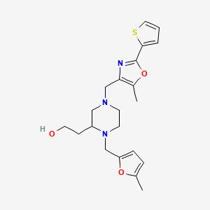 molecular formula C21H27N3O3S B6022507 2-(1-[(5-methyl-2-furyl)methyl]-4-{[5-methyl-2-(2-thienyl)-1,3-oxazol-4-yl]methyl}-2-piperazinyl)ethanol 