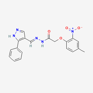 molecular formula C19H17N5O4 B6022624 2-(4-methyl-2-nitrophenoxy)-N-[(E)-(5-phenyl-1H-pyrazol-4-yl)methylideneamino]acetamide 