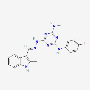 molecular formula C21H21FN8 B6023936 2-METHYL-1H-INDOLE-3-CARBALDEHYDE 3-[4-(DIMETHYLAMINO)-6-(4-FLUOROANILINO)-1,3,5-TRIAZIN-2-YL]HYDRAZONE 