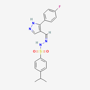 molecular formula C19H19FN4O2S B6024292 N'-{[3-(4-fluorophenyl)-1H-pyrazol-4-yl]methylene}-4-isopropylbenzenesulfonohydrazide 