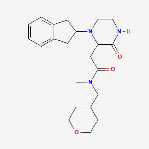 molecular formula C22H31N3O3 B6024404 2-[1-(2,3-dihydro-1H-inden-2-yl)-3-oxo-2-piperazinyl]-N-methyl-N-(tetrahydro-2H-pyran-4-ylmethyl)acetamide 