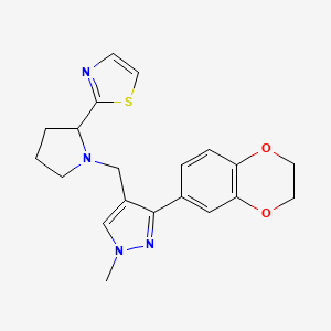 molecular formula C20H22N4O2S B6024431 2-(1-{[3-(2,3-dihydro-1,4-benzodioxin-6-yl)-1-methyl-1H-pyrazol-4-yl]methyl}-2-pyrrolidinyl)-1,3-thiazole 