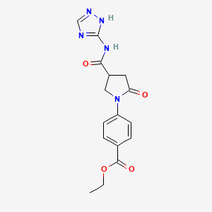 molecular formula C16H17N5O4 B6024452 ethyl 4-[2-oxo-4-(4H-1,2,4-triazol-3-ylcarbamoyl)pyrrolidin-1-yl]benzoate 