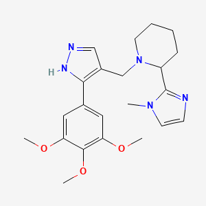 molecular formula C22H29N5O3 B6024527 2-(1-methyl-1H-imidazol-2-yl)-1-{[3-(3,4,5-trimethoxyphenyl)-1H-pyrazol-4-yl]methyl}piperidine 