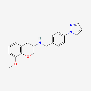 molecular formula C20H21N3O2 B6024742 (8-methoxy-3,4-dihydro-2H-chromen-3-yl)[4-(1H-pyrazol-1-yl)benzyl]amine 