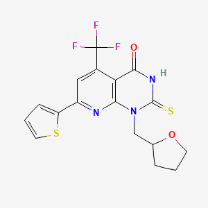 molecular formula C17H14F3N3O2S2 B6025090 2-SULFANYL-1-(TETRAHYDRO-2-FURANYLMETHYL)-7-(2-THIENYL)-5-(TRIFLUOROMETHYL)PYRIDO[2,3-D]PYRIMIDIN-4(1H)-ONE 