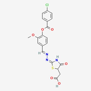 2-[(2E)-2-[(E)-[4-(4-chlorobenzoyl)oxy-3-methoxyphenyl]methylidenehydrazinylidene]-4-oxo-1,3-thiazolidin-5-yl]acetic acid