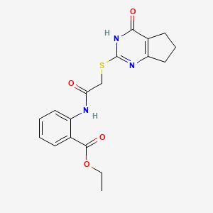 molecular formula C18H19N3O4S B6025178 ethyl 2-({[(4-oxo-4,5,6,7-tetrahydro-3H-cyclopenta[d]pyrimidin-2-yl)thio]acetyl}amino)benzoate 