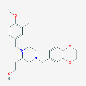 molecular formula C24H32N2O4 B6025222 2-[4-(2,3-dihydro-1,4-benzodioxin-6-ylmethyl)-1-(4-methoxy-3-methylbenzyl)-2-piperazinyl]ethanol 