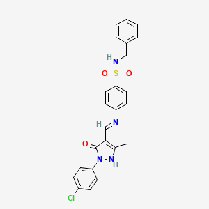 molecular formula C24H21ClN4O3S B6025258 N-benzyl-4-({[1-(4-chlorophenyl)-3-methyl-5-oxo-1,5-dihydro-4H-pyrazol-4-ylidene]methyl}amino)benzenesulfonamide 