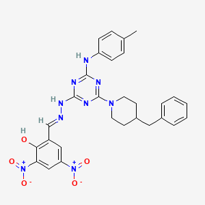 2-[(E)-{2-[4-(4-BENZYLPIPERIDIN-1-YL)-6-[(4-METHYLPHENYL)AMINO]-1,3,5-TRIAZIN-2-YL]HYDRAZIN-1-YLIDENE}METHYL]-4,6-DINITROPHENOL