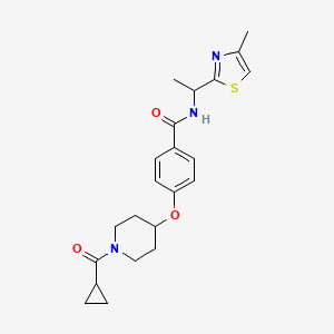 molecular formula C22H27N3O3S B6025446 4-[1-(cyclopropanecarbonyl)piperidin-4-yl]oxy-N-[1-(4-methyl-1,3-thiazol-2-yl)ethyl]benzamide 