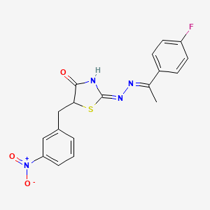 molecular formula C18H15FN4O3S B6025498 (2E)-2-{(2E)-[1-(4-fluorophenyl)ethylidene]hydrazinylidene}-5-(3-nitrobenzyl)-1,3-thiazolidin-4-one 